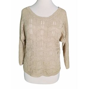 Lucky Brand Live In Love Tan Open Weave Sweater Size M